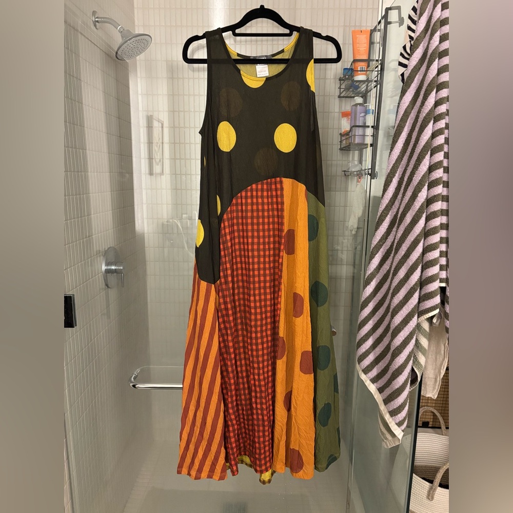 Alembika slightly sheer patchwork dress